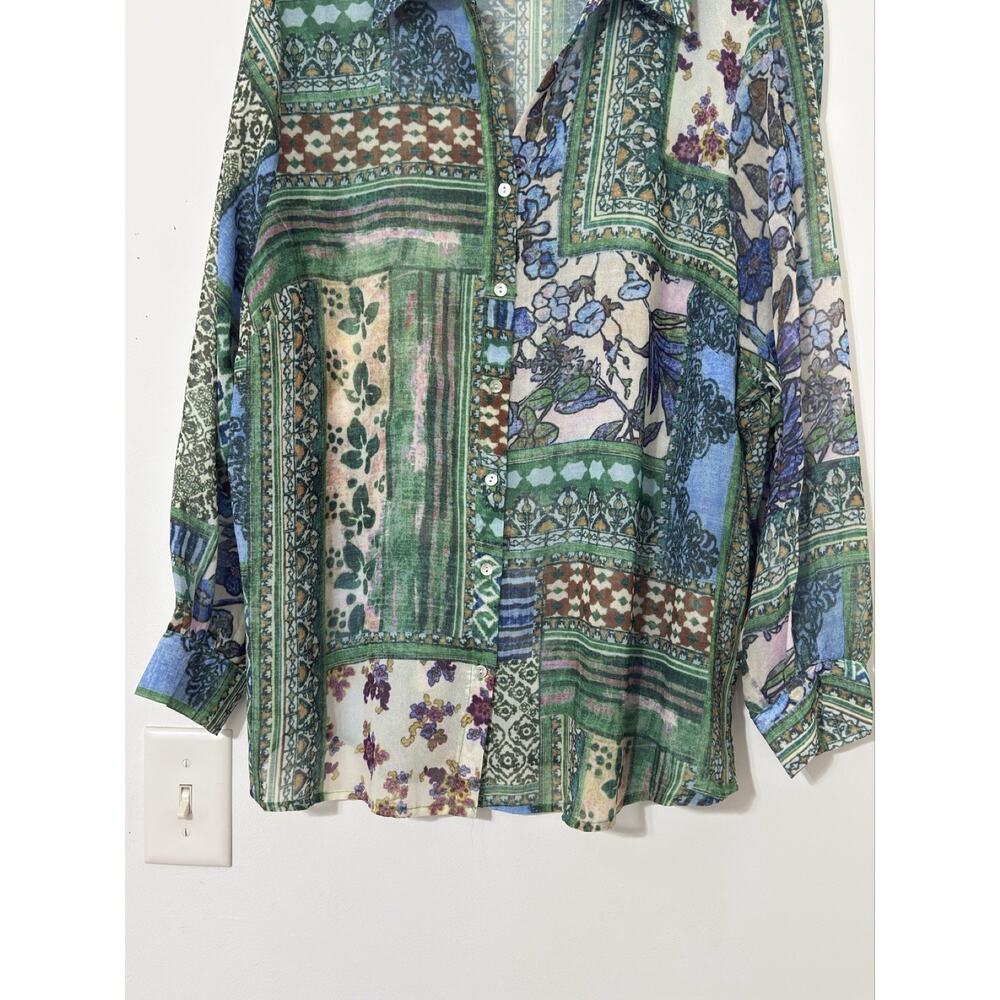 Chelsea & Theodore Boho Patchwork Arts Button Up Top Artsy Indie Peasant Size 1X - Picture 5 of 12